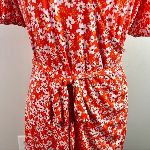 Kaileigh Dress from Stitch Fix size L Orange Floral Faux Wrap - Picture 2 of 6